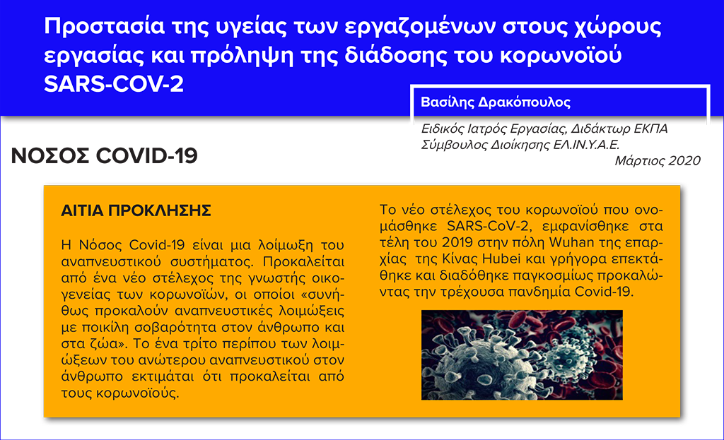 Προστασία της υγείας των εργαζομένων στους χώρους εργασίας και πρόληψη της διάδοσης του κορωνοϊού SARS-COV-2